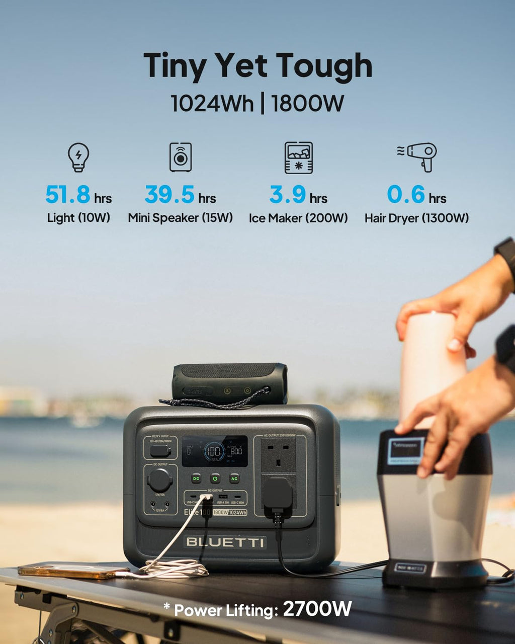 BLUETTI Elite 100 V2 Portable Power Station 1024Wh 1800W for Home & Camping