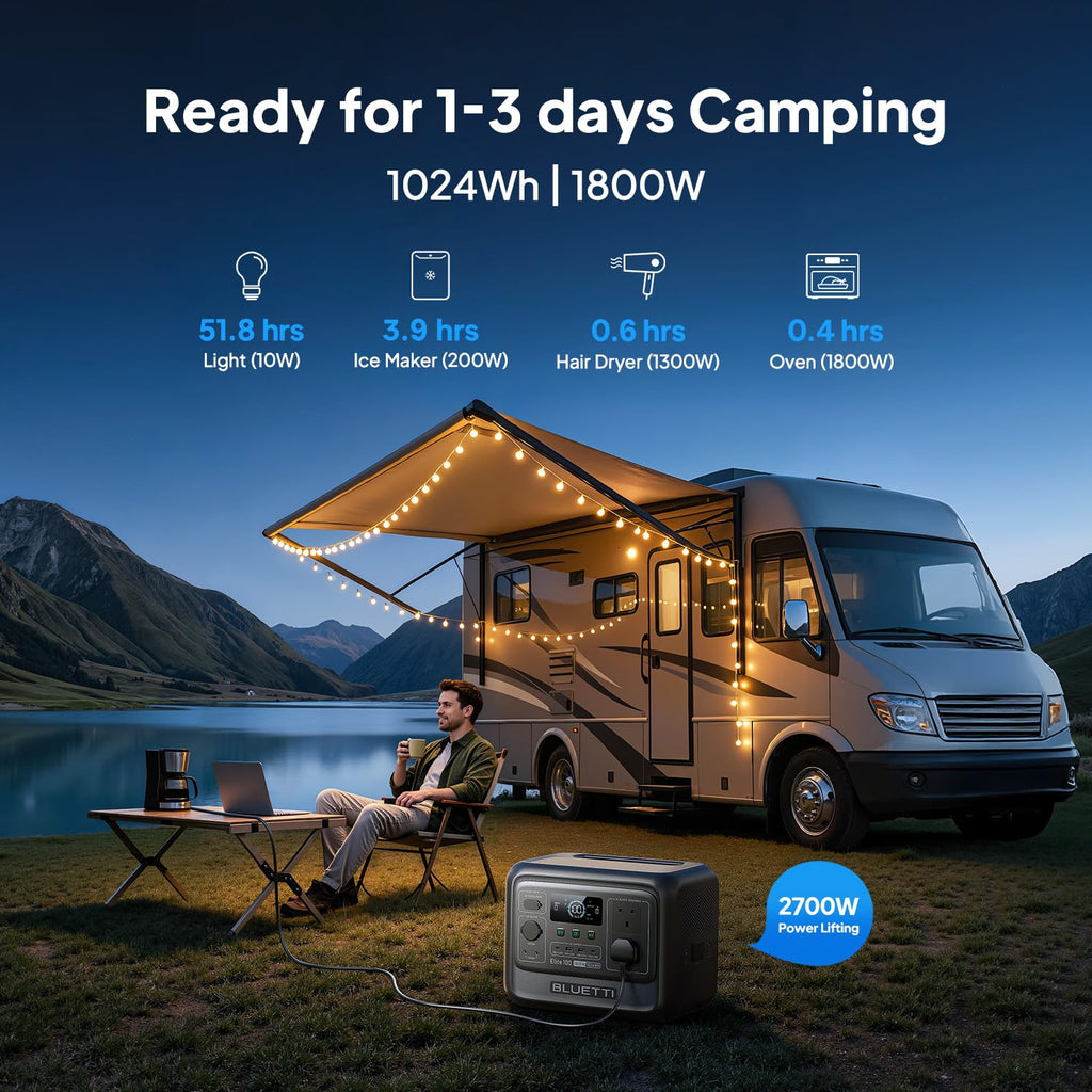 BLUETTI Elite 100 V2 Portable Power Station 1024Wh 1800W for Home & Camping